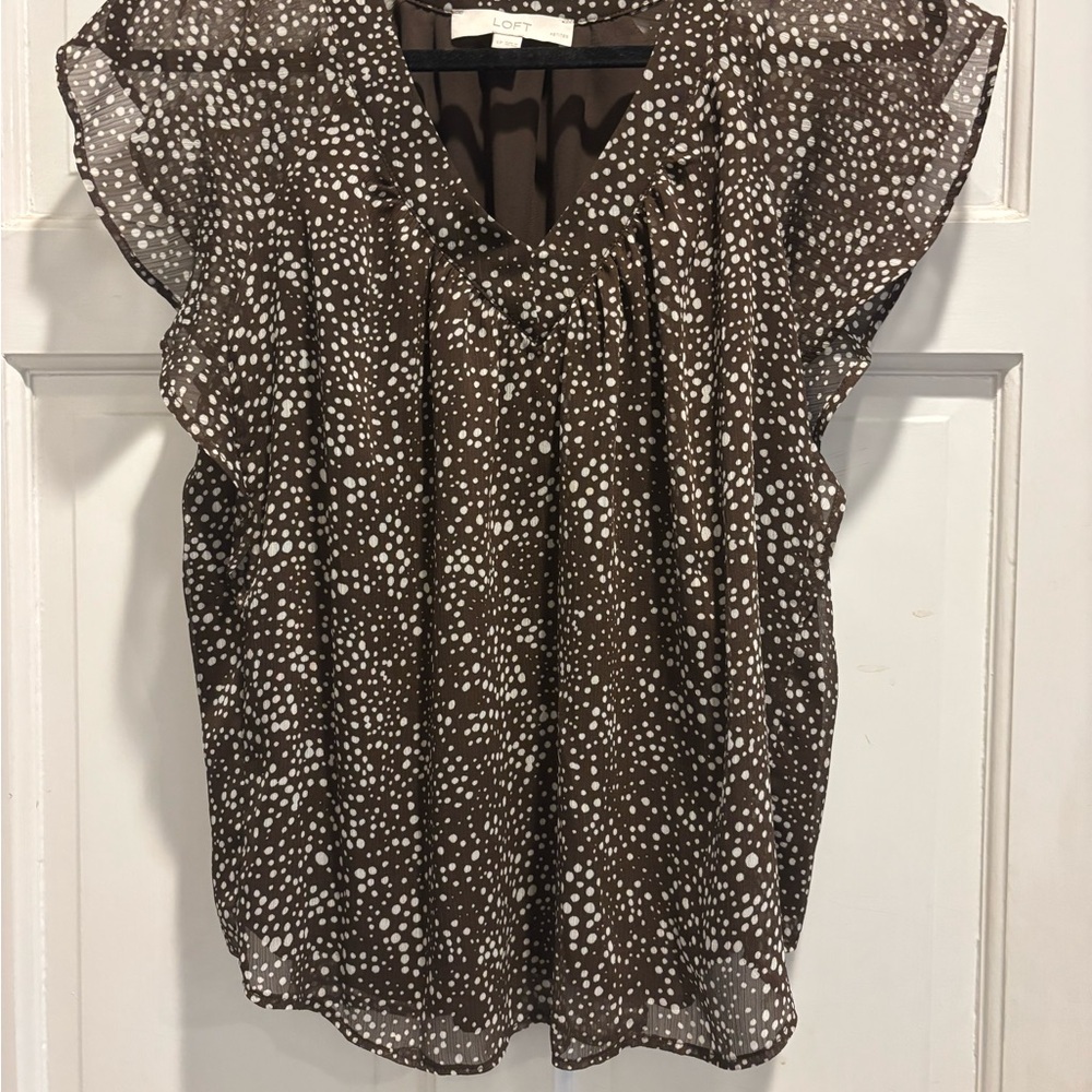 Brown and White LOFT Polka Dot Women's Top